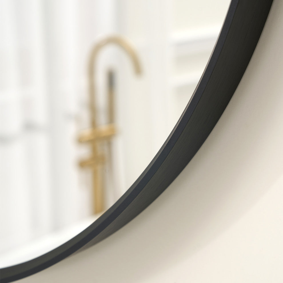 Bella Soft Corner Anodized Aluminum Wall Vanity Mirror, Matte Black, 32"x32", Round