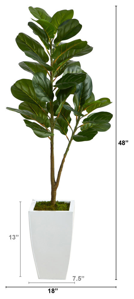 4'' Fiddle Leaf Fig Artificial Tree, White Metal Planter
