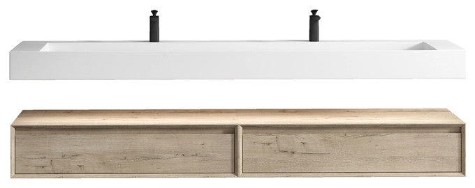 Alysa 84'' Floating Vanity, Acrylic Sink, Double Faucet Hole, Light White Oak