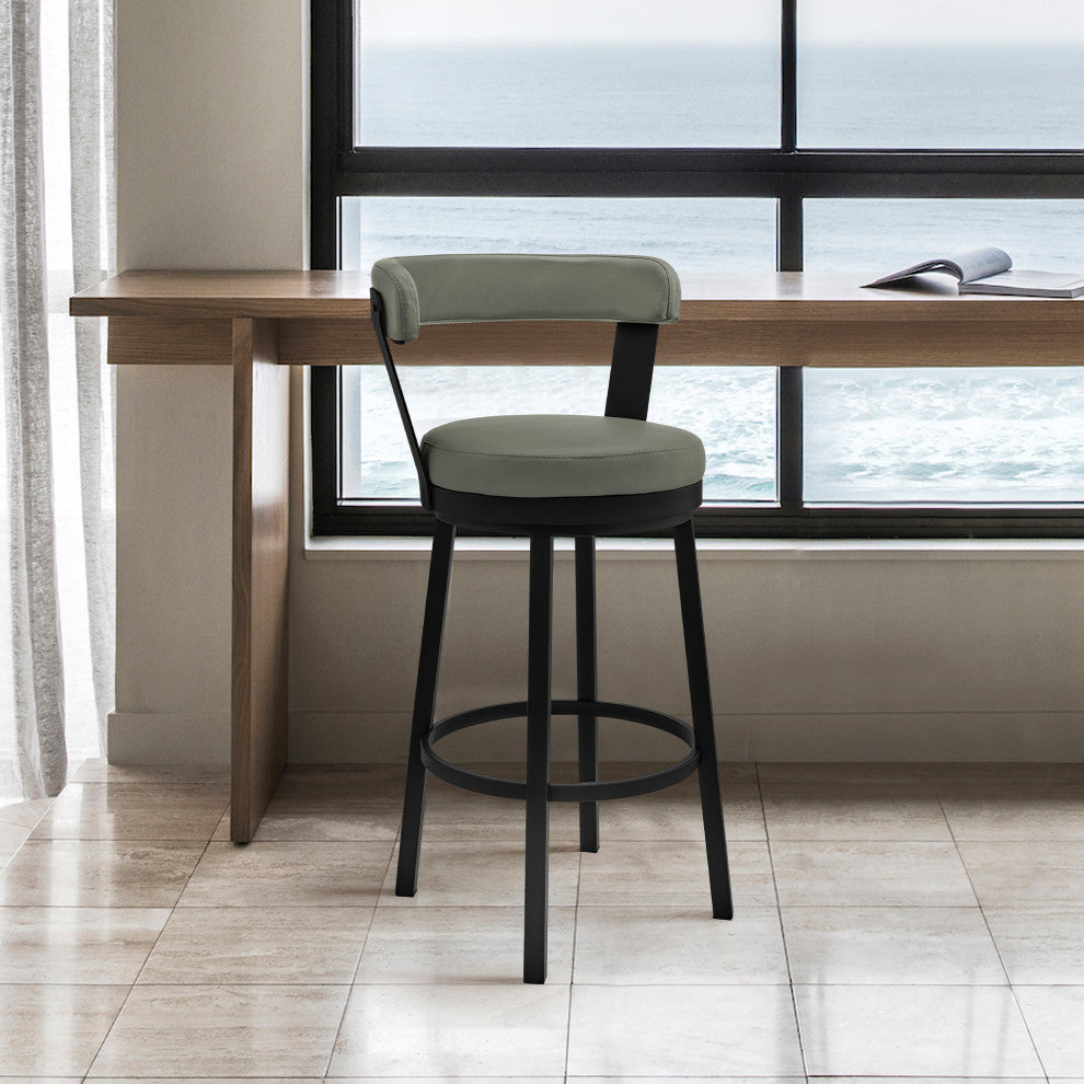 Bryant 30" Bar Height Swivel Bar Stool, Black Finish and Gray Faux Leather