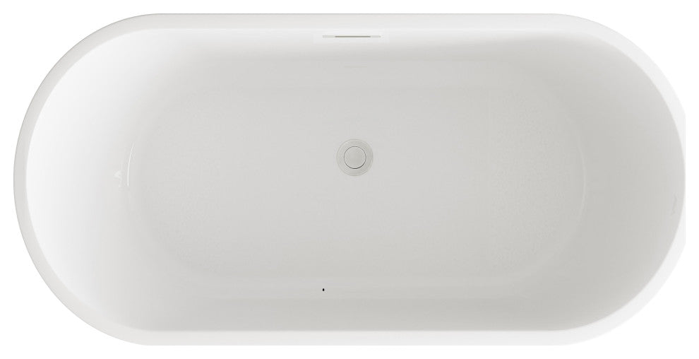 OWEN 59" Soaking Bathtub, Glossy White With Brushed Nickel Trim