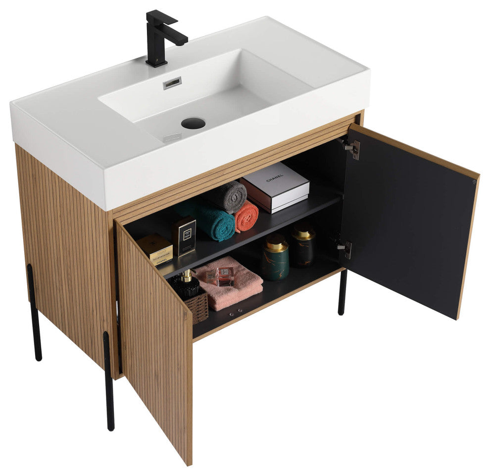 Fine Fixtures Crownpoint Bathroom Vanity, Bright Oak, 36", White