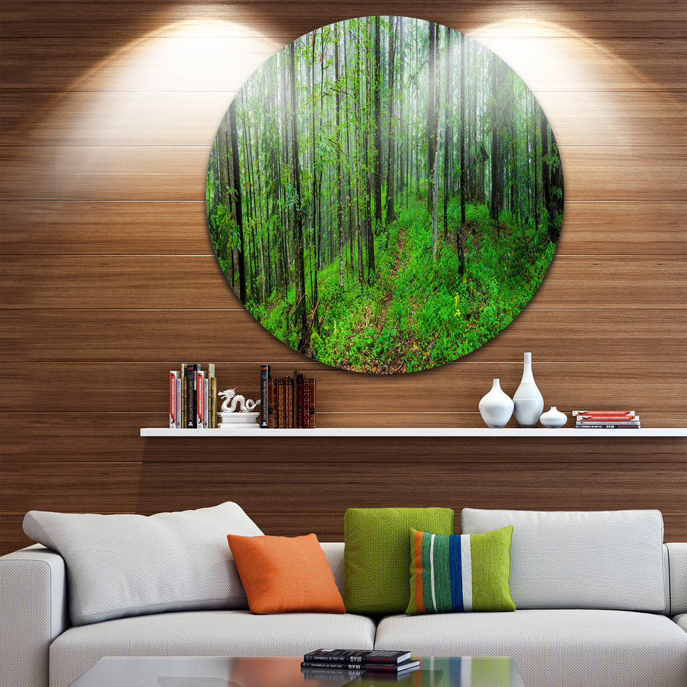 Green Wild Forest With Dense Trees, Forest Disc Metal Wall Art, 23"