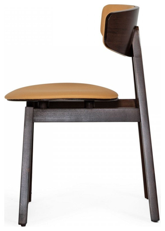 Set of Two Beige Faux Leather Modern Dining Chairs