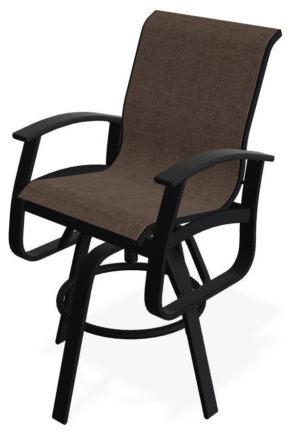 Belle Isle Sling Bar Height Outdoor Swivel Armchair, Mocha/Black