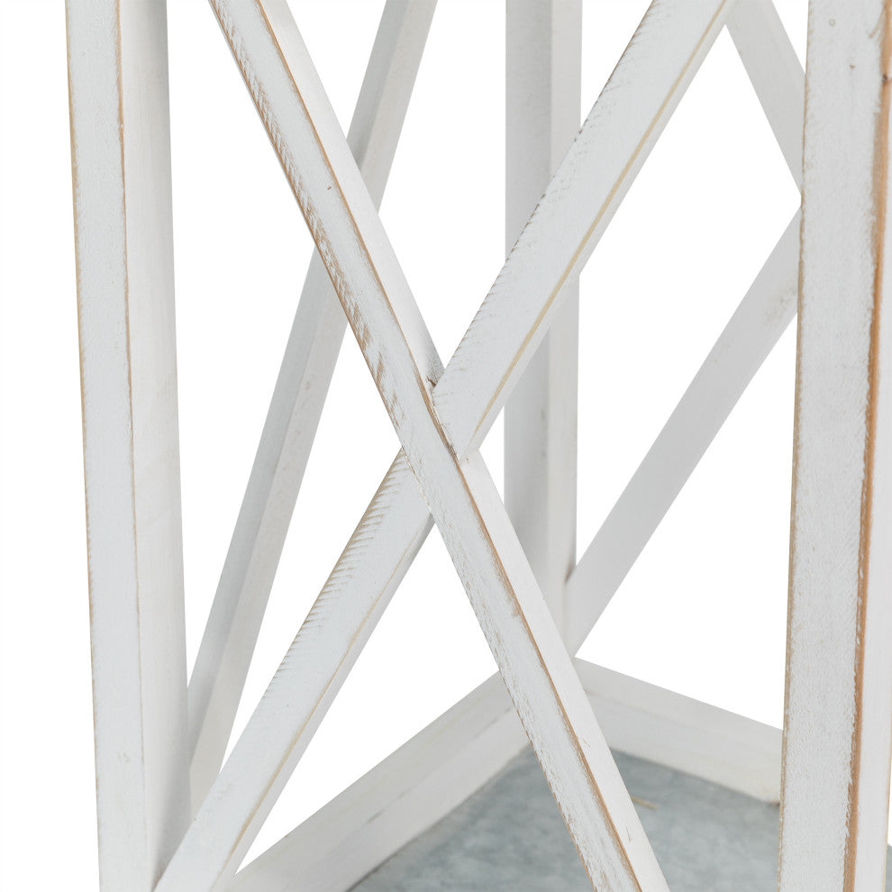 Set of 2 Farmhouse Wooden Lantern, White