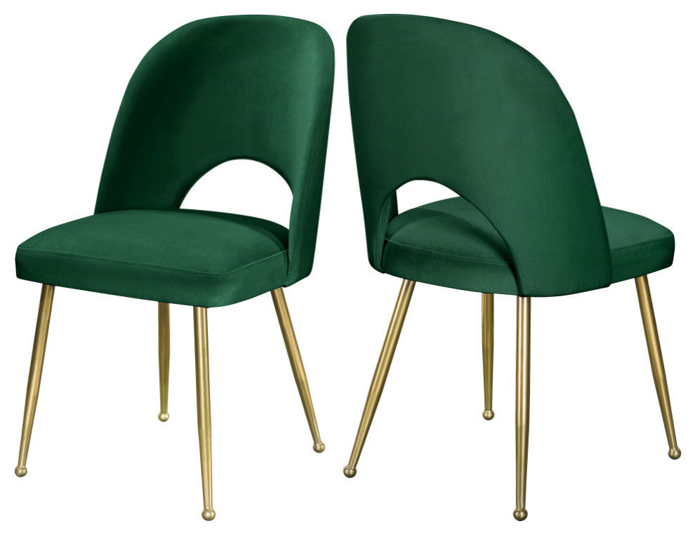 Logan Velvet Dining Chairs With Brushed Gold Legs (Set of 2), Green