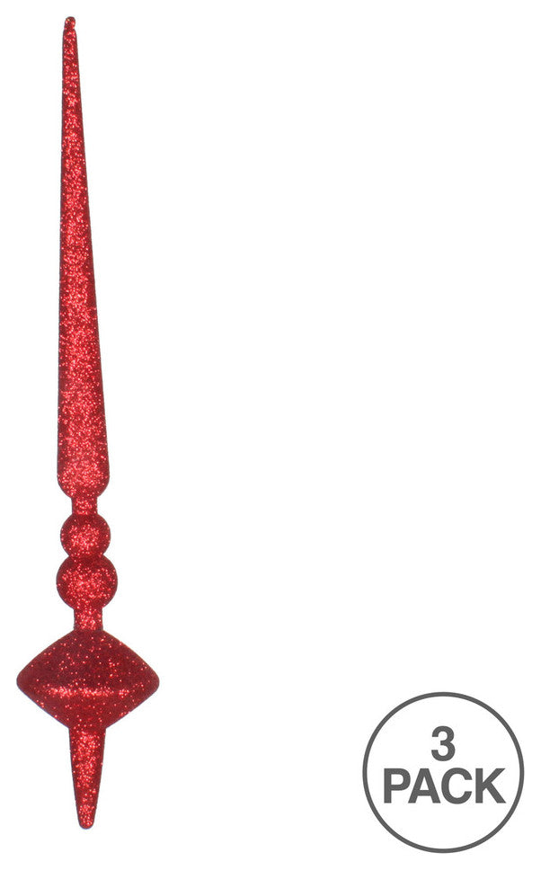 Vickerman M183303G 12" Red Glitter Cupola Finial Ornament, Pack of 3