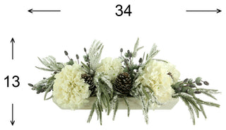 Evergreen Holiday Centerpiece with Berries, Cream Hydrangea Arrangement
