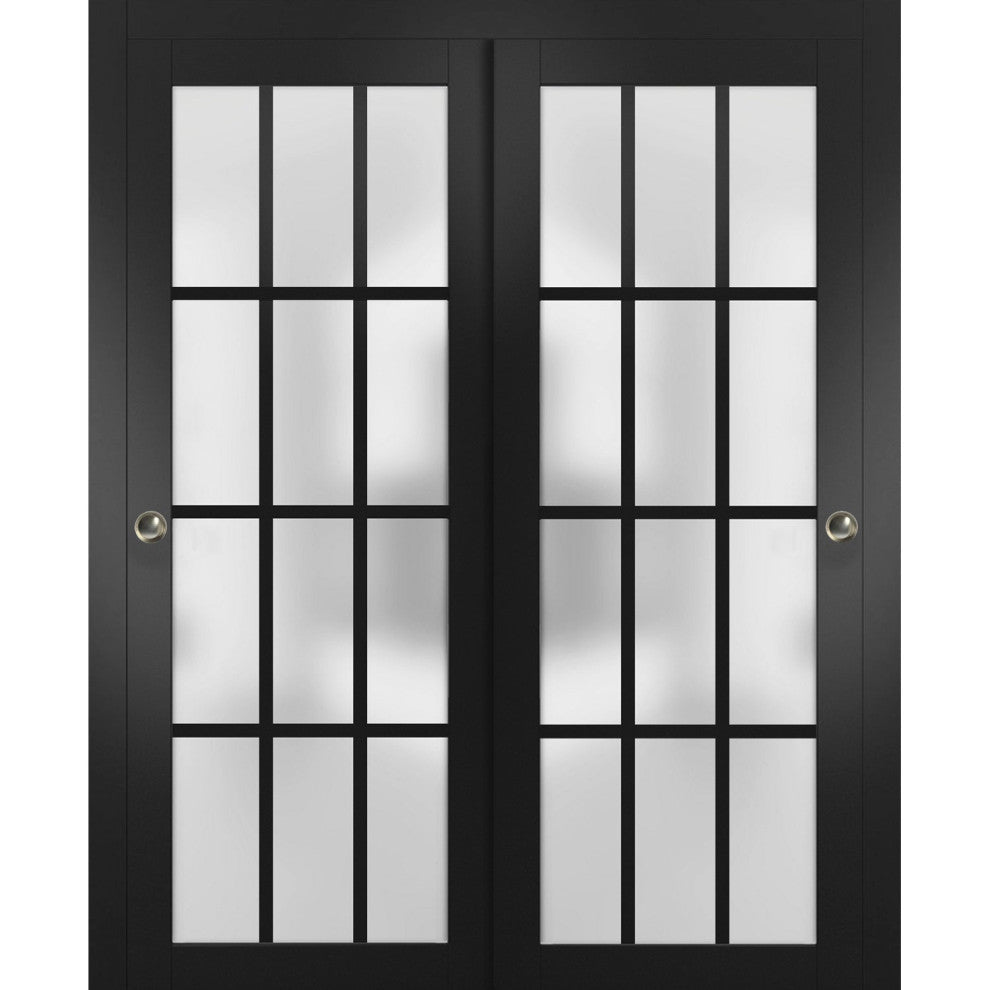 Sliding Bypass Doors 64 x 80, Felicia 3312 Matte Black Frosted Glass