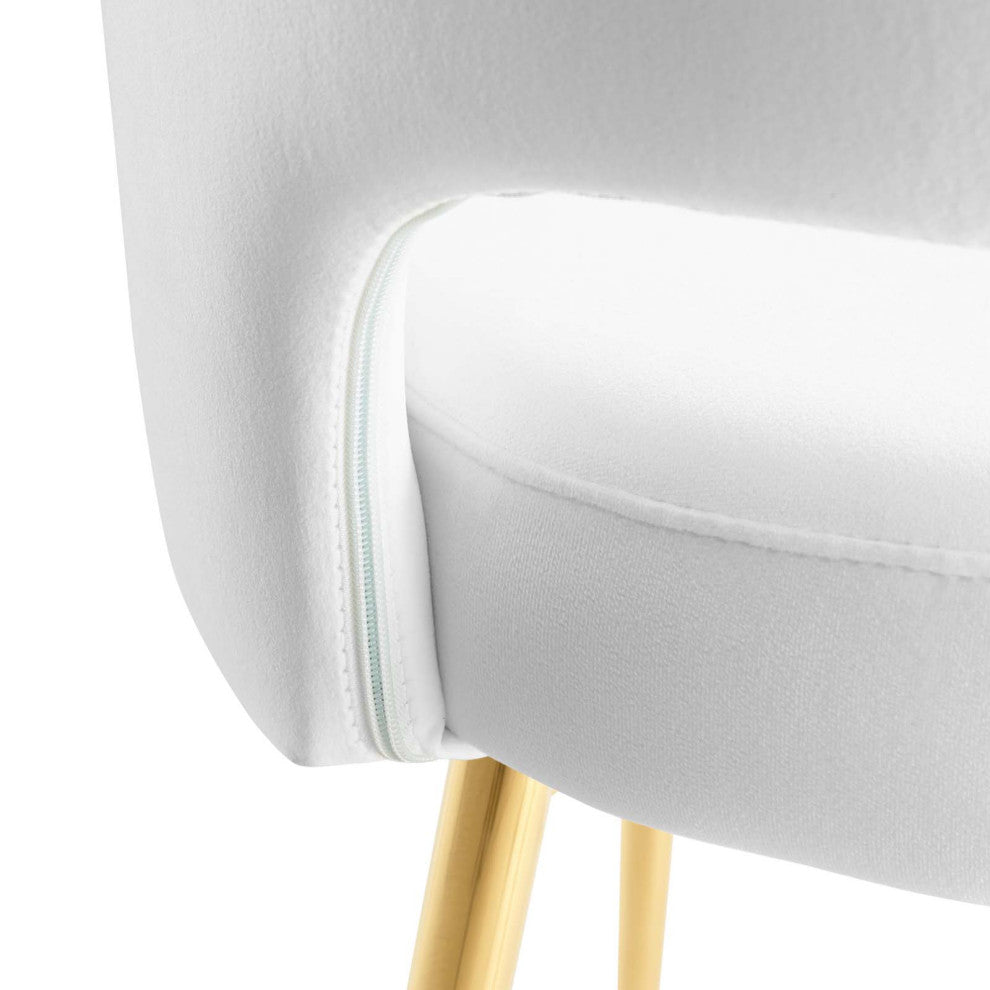 Modern Designer Dining Room Side Chair, Velvet Fabric Metal Steel, White
