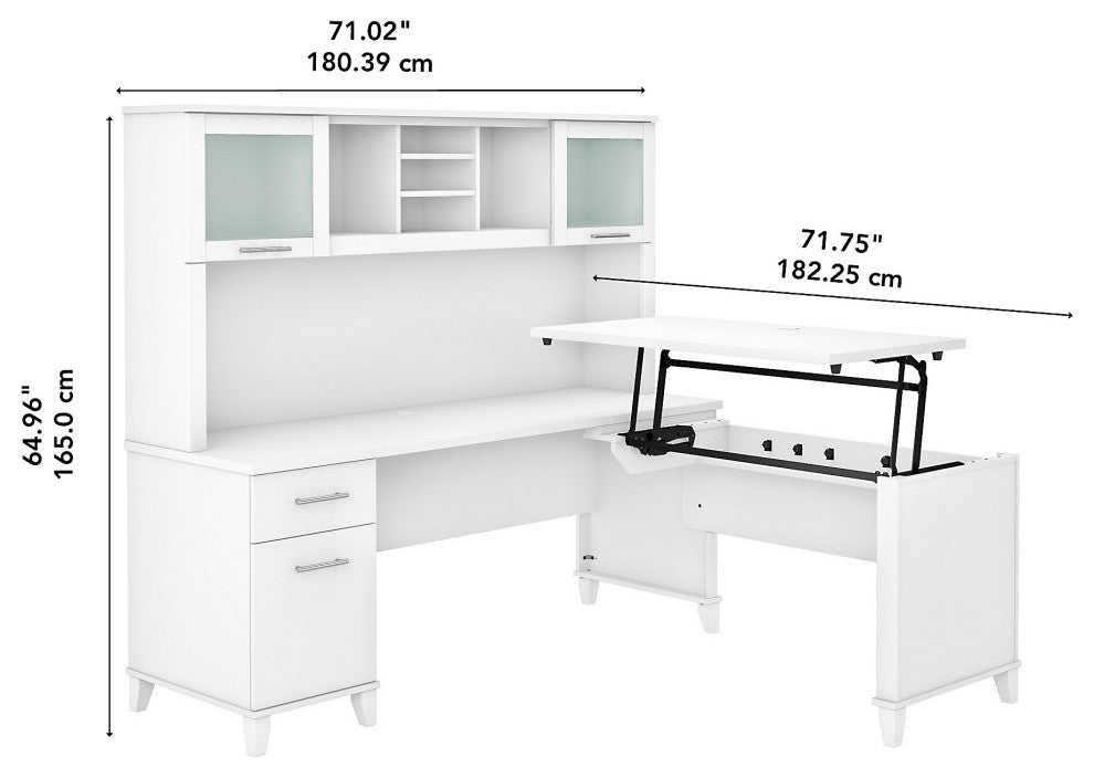 Somerset 72" Sit to Stand L Shaped Desk With Hutch, White