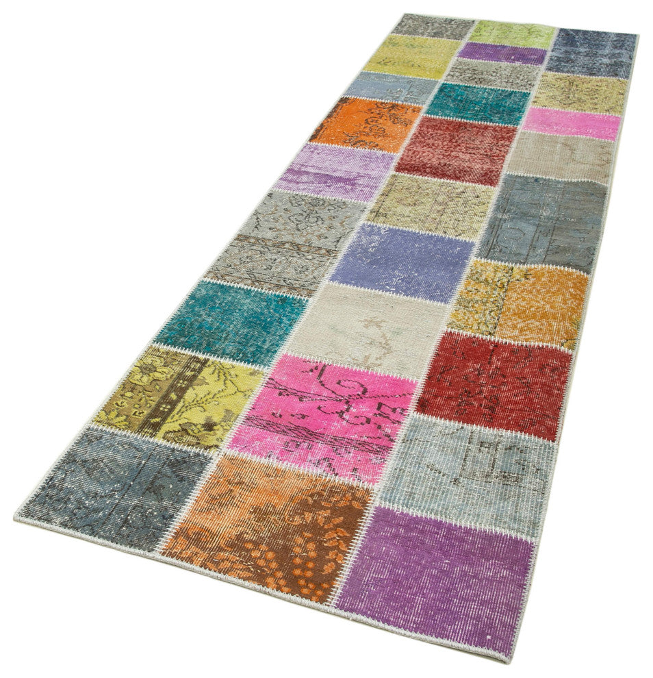 Rug N Carpet - Hand-Knotted Turkish 3' 0" x 9' 10" Vintage Patchwork Runner Rug