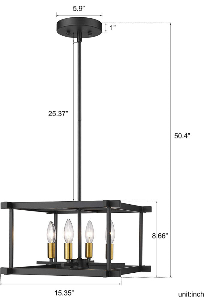 Black Close to Ceiling Light Fixture Caserectangle Semi Flush Mount