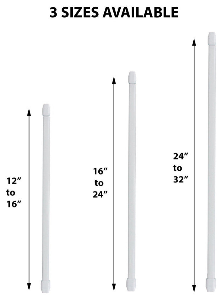 Bundle 2 Cafe Curtain Rods and 4 Self Adhesive Hooks, White, 24" to 32"