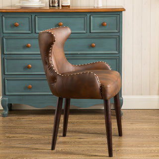 Gewnee Viking Tufted Button Back barrel chair with Nailhead, Brown