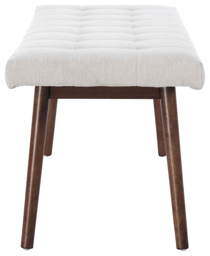 Accent Chair Bench, Fabric, Wood, Beige, Natural, Brown, Mid Century Lounge
