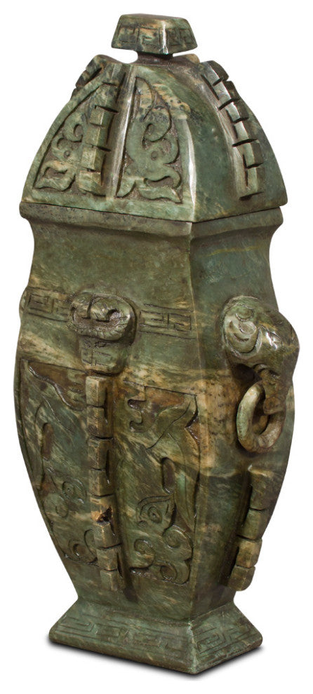 Hand Carved Chinese Jade Wine Vessel with Removable Lid
