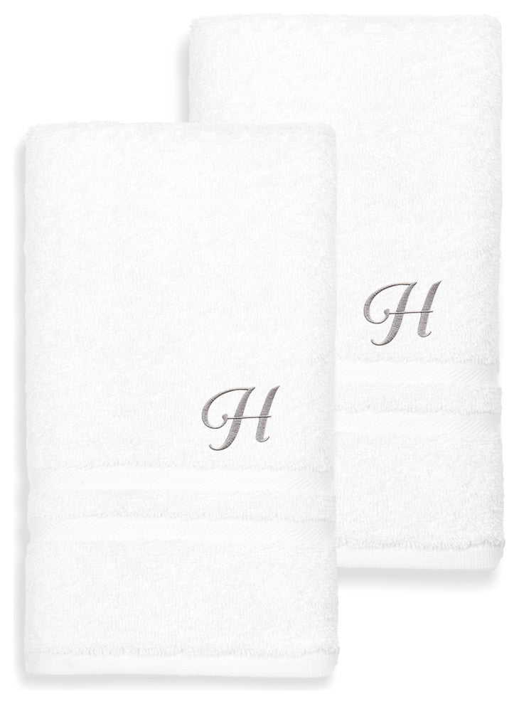 Denzi Hand Towels With Monogrammed Letter, Set of 2, H