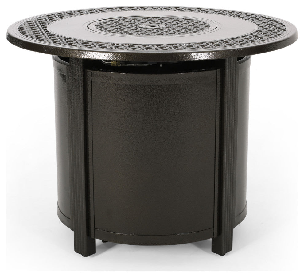 Elisha Outdoor Round Aluminum Fire Pit, Hammered Bronze