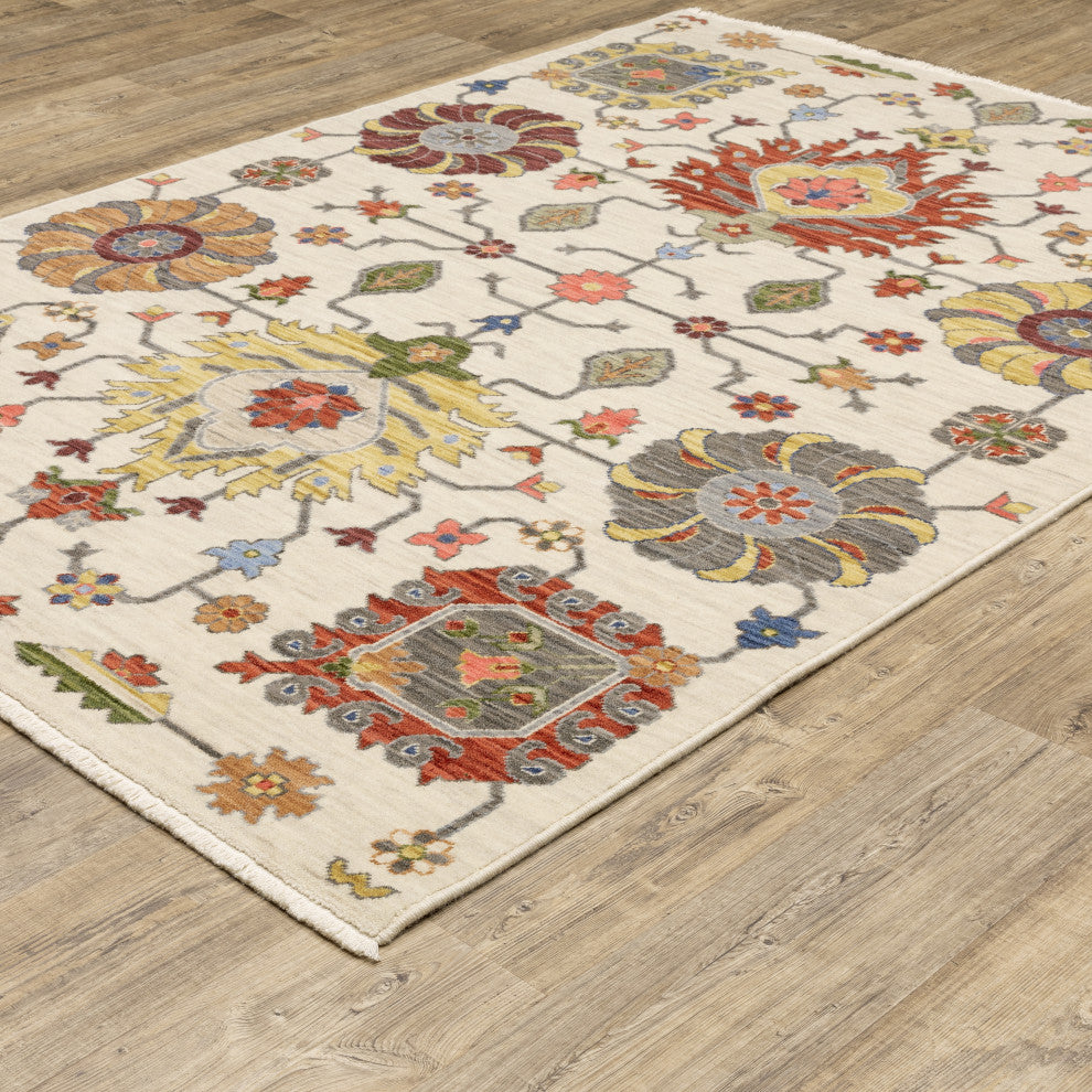 Leoness Floral Puffs Indoor Area Rug, Ivory, 5'3" x 7'6"