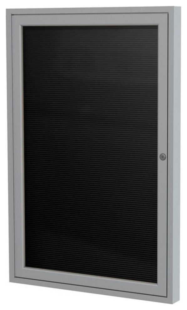 Ghent 36"x30" 1-Door Silver Aluminum Frame Vinyl Letterboard - Black
