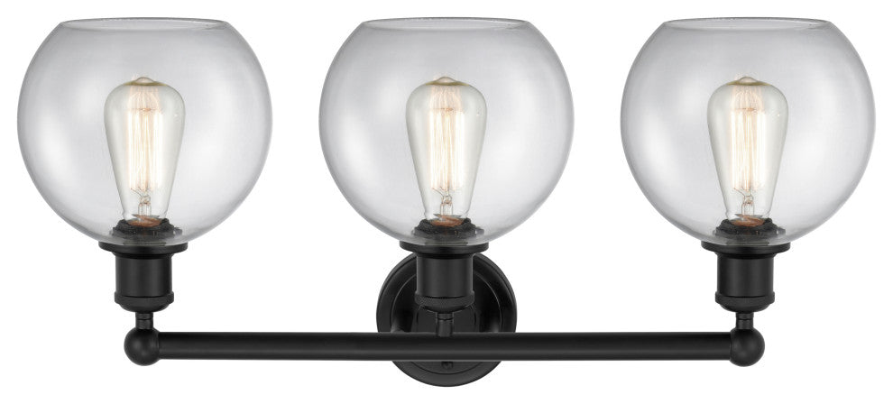 Athens 3-Light 26" Bath Vanity Light, Matte Black, Clear