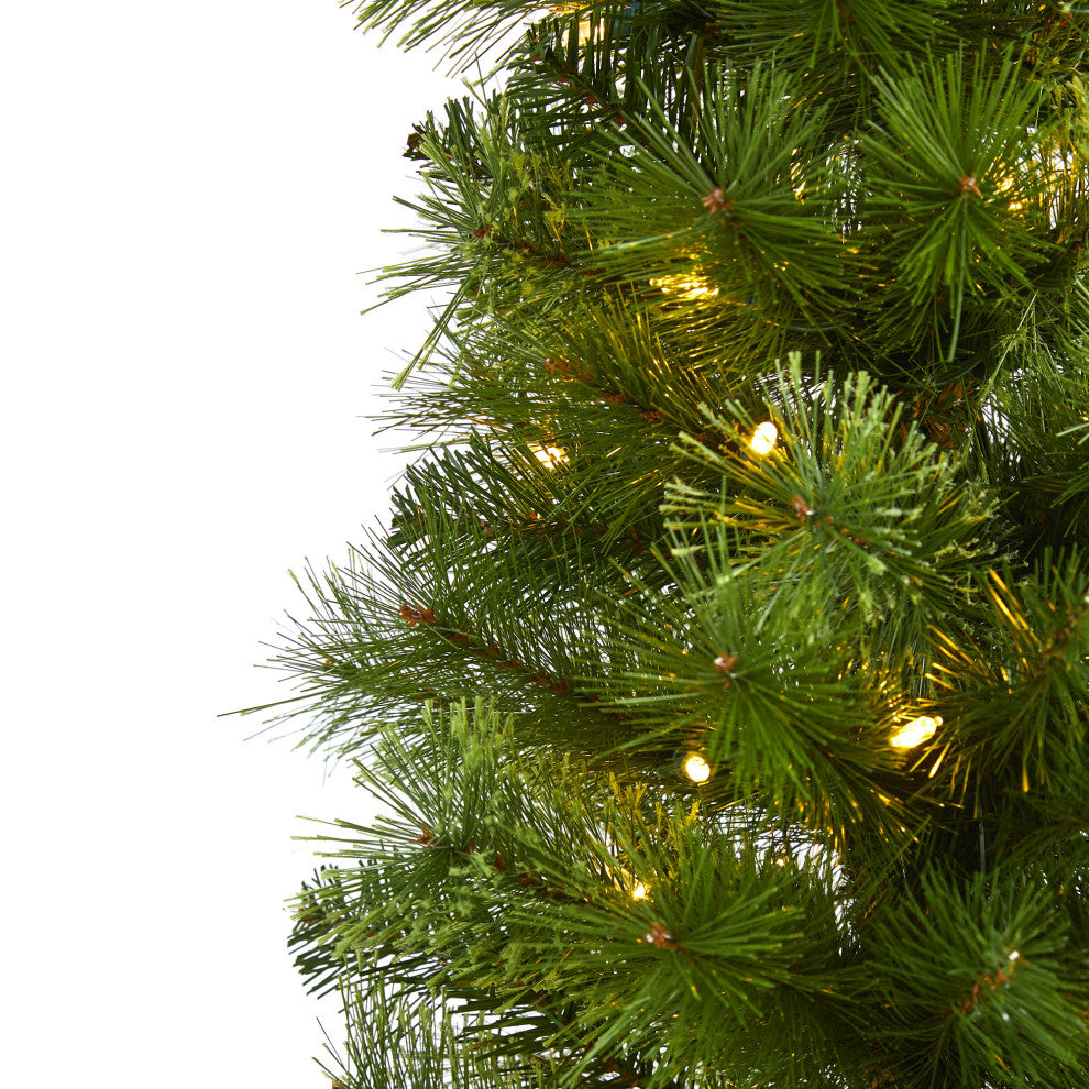 7' Green Pencil Faux Xmas Tree W/Clear Multifunction Lights & Bendable Branches