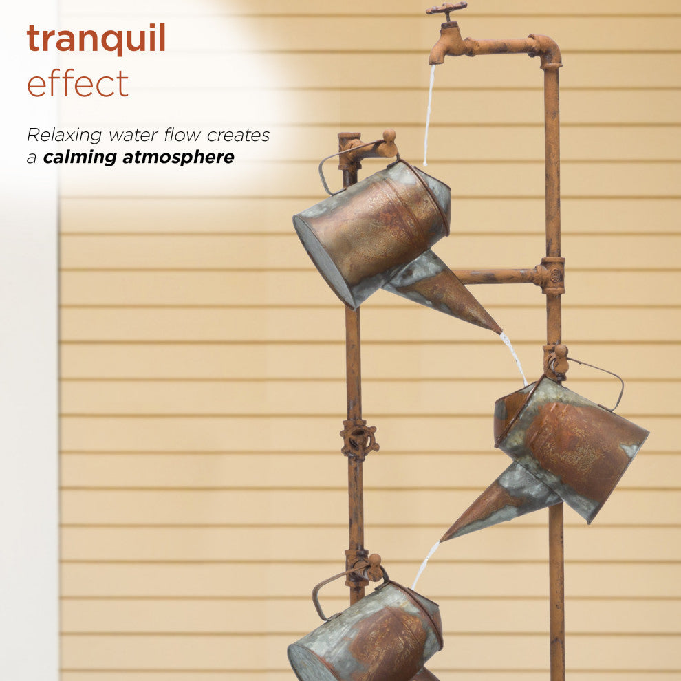Rustic Multi Water Spout and Watering Can Metal Fountain
