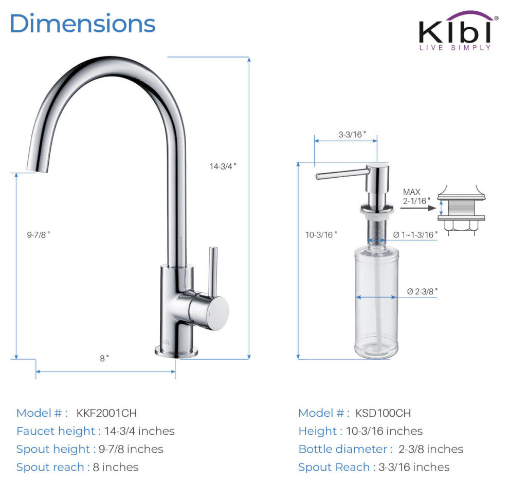 Lowa Single Handle Kitchen Bar Faucet, Chrome, W/ Soap Dispenser
