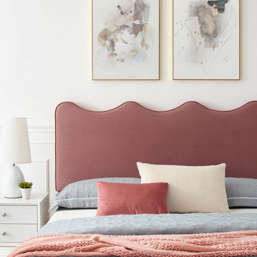 Platform Bed Frame, King Size, Pink, Velvet, Modern, Bedroom Master Guest Suite