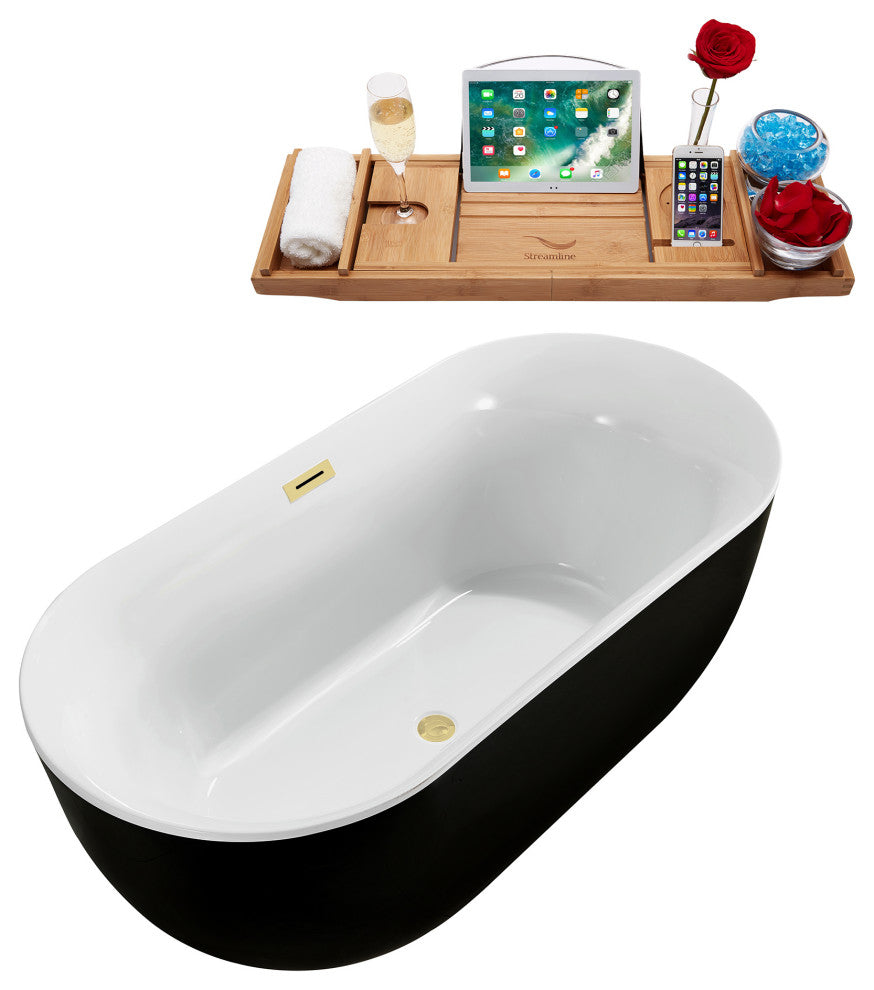 59" Streamline Bathtub and Tray With Drain, Polished Brass