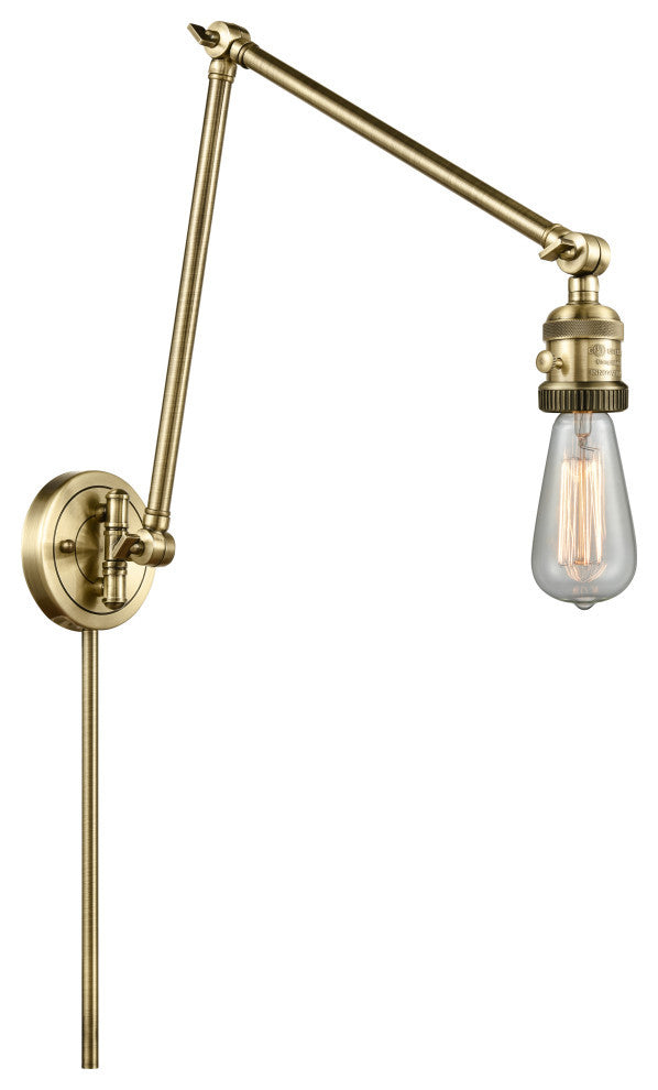 Bare Bulb Swing Arm With Switch, Antique Brass