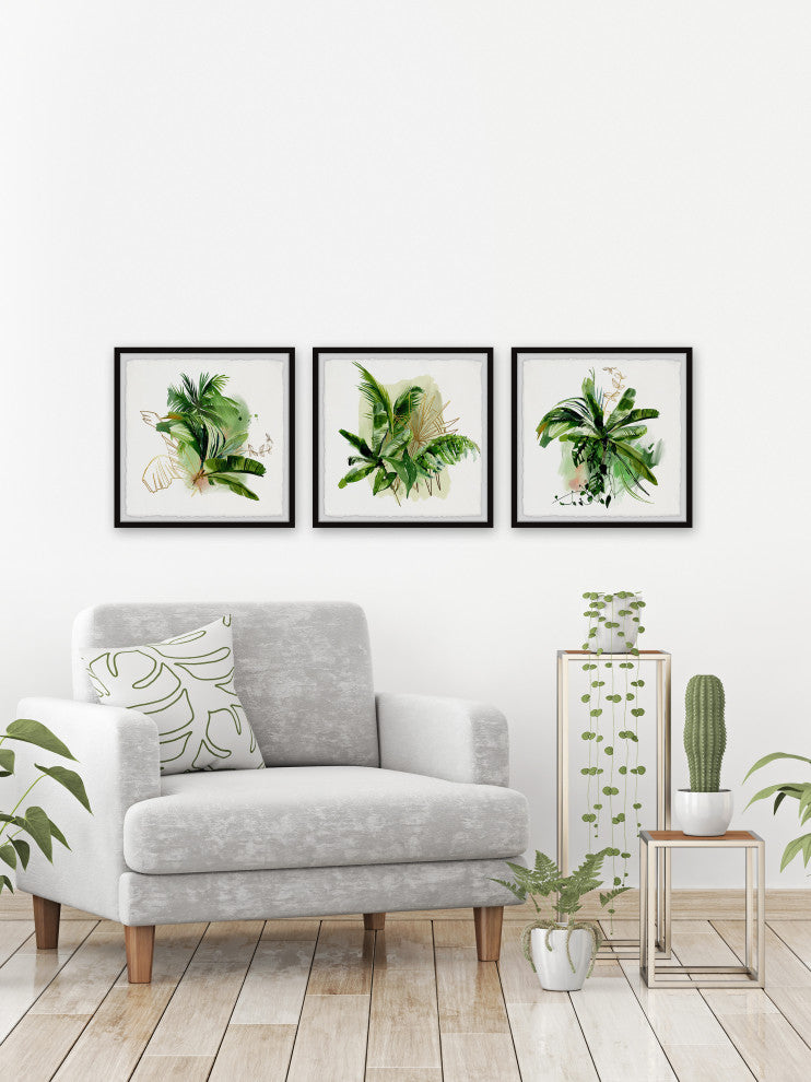 Coastal Greenery Triptych, 3-Piece Set, 18x18 Panels