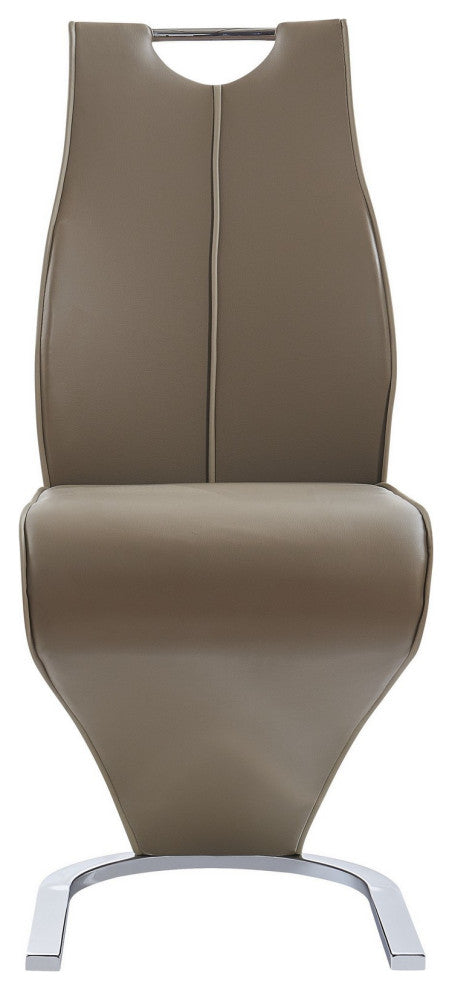 Set of 2 Brown and Silver Upholstered Faux Leather Dining Parsons Chairs