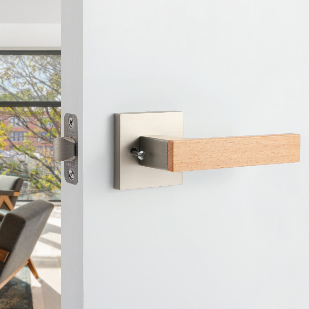Modern Heavy Duty Designer Interior Door Lever - Summit Collection, Satin Nickel, Privacy Left Hand