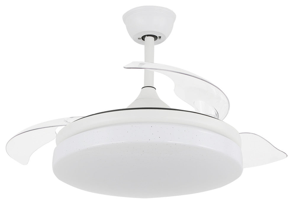 42" Reversible Ceiling Fan with Retractable Blade and Led Light 36W, White, 42"