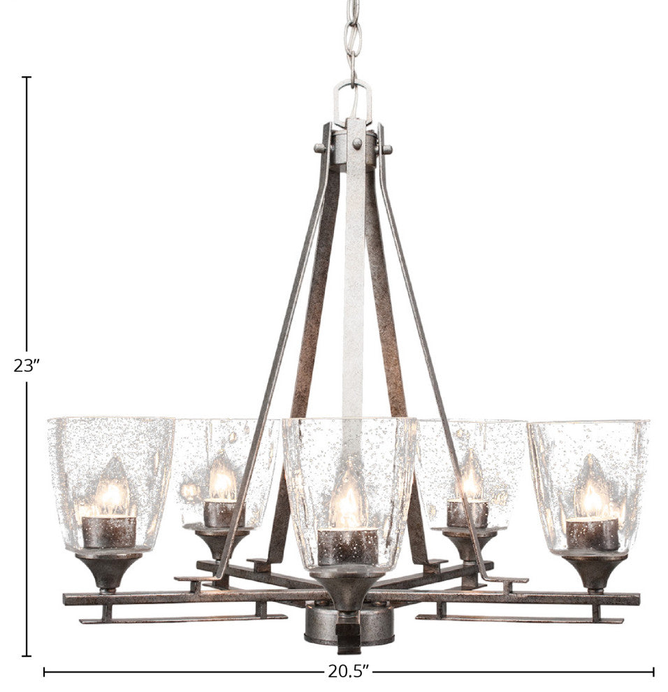 Uptowne 5-Light Chandelier, Aged Silver/Clear Bubble