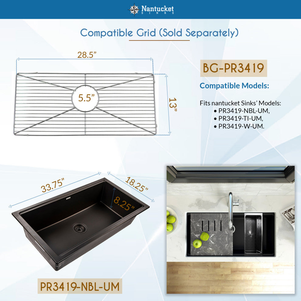 Nantucket Sinks Undermount Workstation Granite Composite, Nano Black