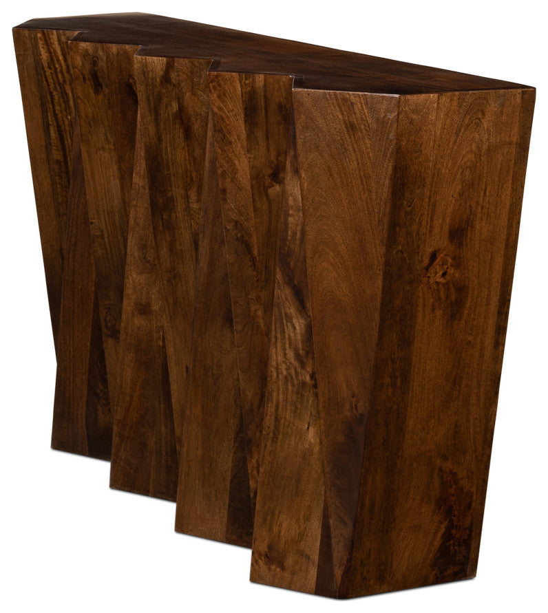 Denali Console Table Carved Solid Wood Natural Finish