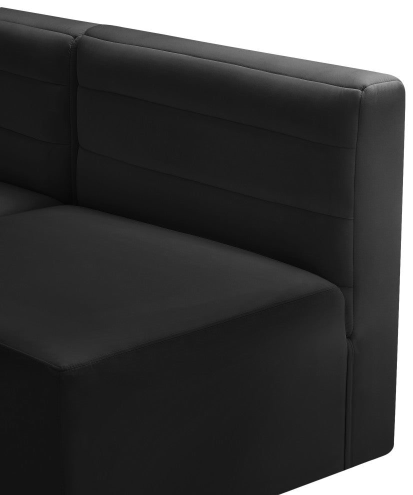 Quincy Velvet Upholstered 4-Piece L-Shaped Modular Sectional, Black