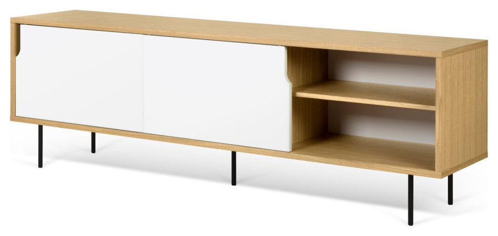 Modern Long Wood 2 Tone Sideboard , White Door, Steel Leg
