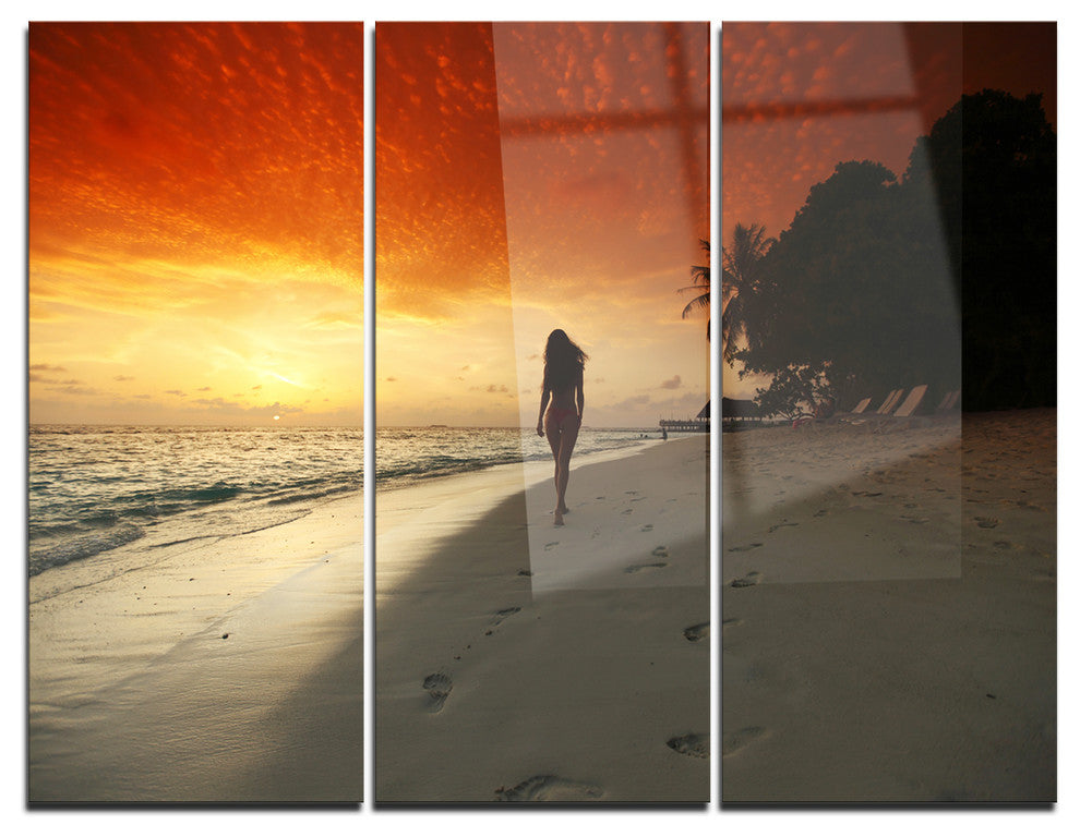 "Woman Walking on Beach" Photo Metal Wall Art, 3 Panels, 36"x28"
