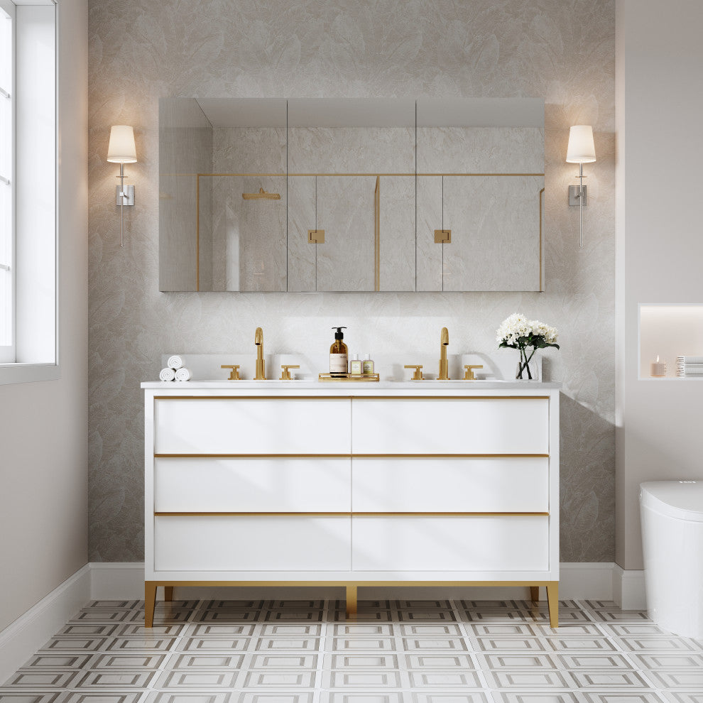 Recessed/Surface Mount Bathroom Medicine Cabinet, Soft-Close Blum Hinges, 60"x30" Three Doors