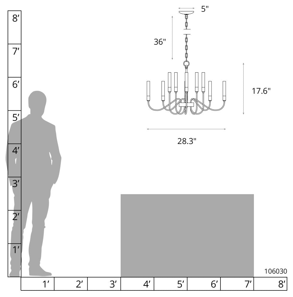 Lisse 10 Arm Chandelier, Sterling Finish