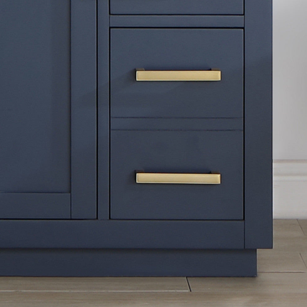 Gavino Vanity With Grain White Composite Stone Top, Royal Blue/Brushed Gold, 48", No Mirror