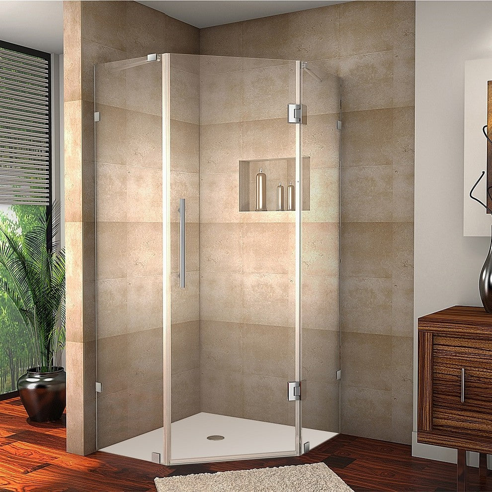 Neoscape 38"x38"x72" Completely Frameless Neo-Angle Shower Enclosure, Stainless