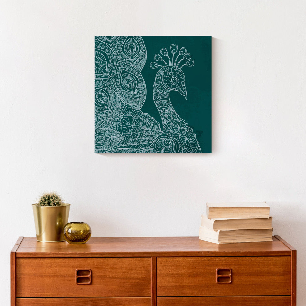 Line Pattern Peacock 12x12 Canvas Wall Art