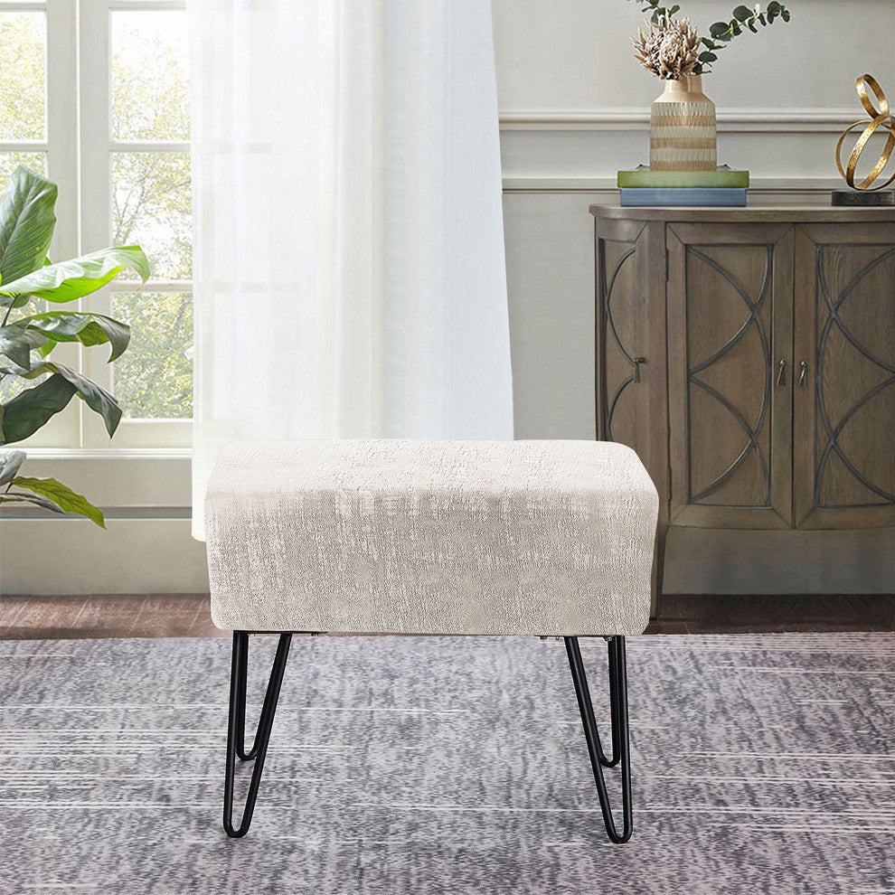 Textured Velvet Ottoman, Gardenia