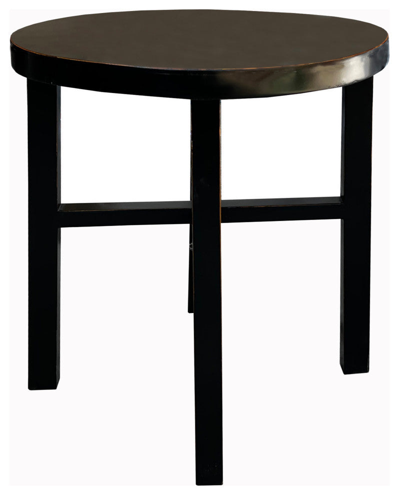 Asian Black Lacquer Round Top Cross 4 Legs Center Side Table Stand Hcs7624